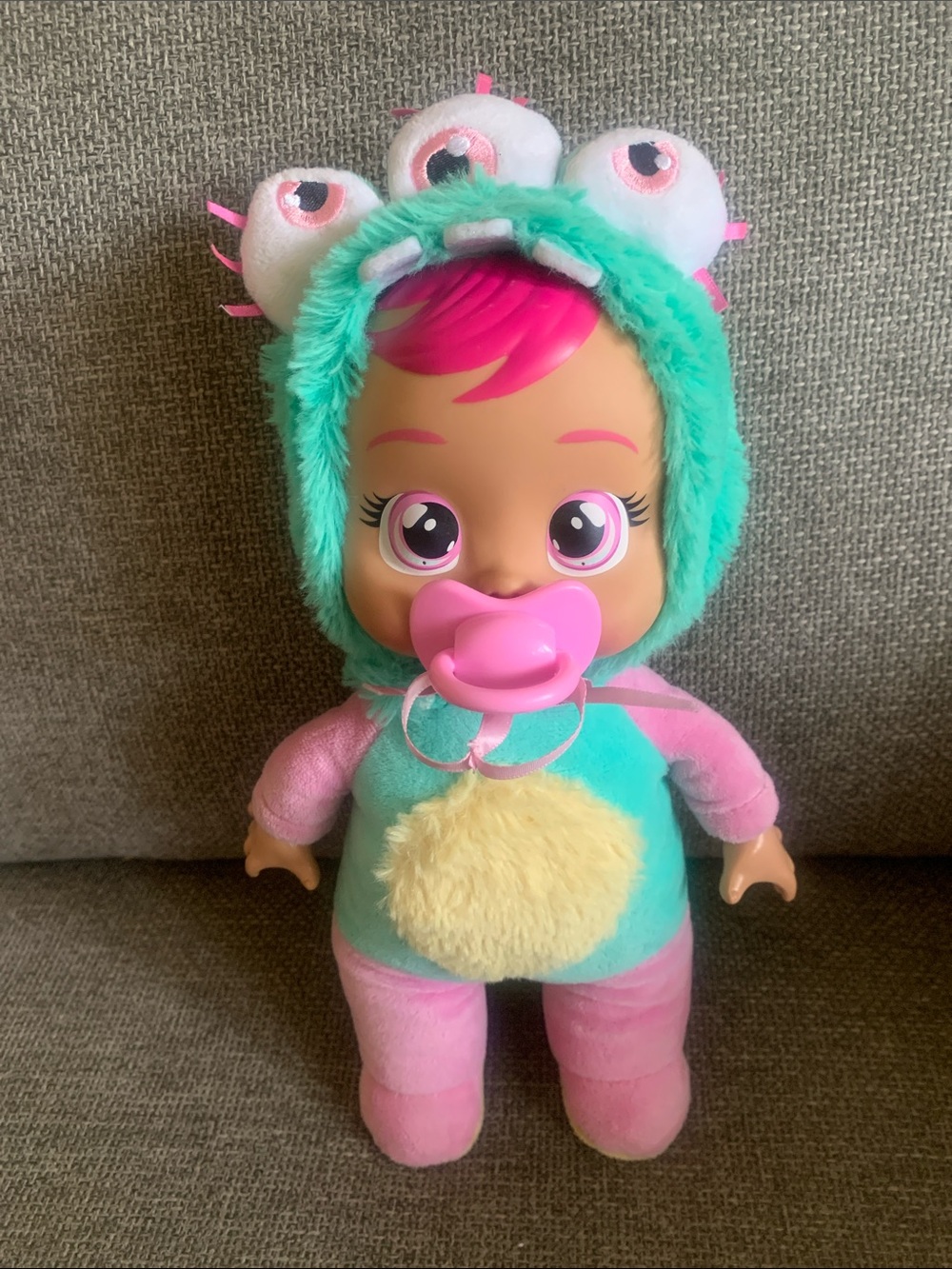 Cry Babies Tiny Cuddles Monster Zippy Baby Doll with Pacifier 11”